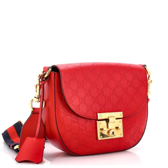 Gucci Red Padlock Guccissima Leather Saddle Bag with Keys & Cloche Guitar Strap - Picture 3 of 7